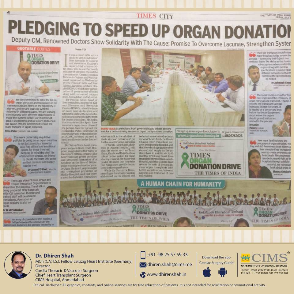 Times Of India organized a panel discussion on how to increase the organ donation in Gujarat and how to make it no 1 in India.