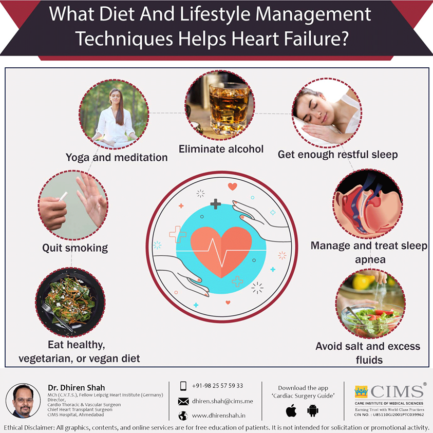 What diet and lifestyle management techniques helps heart failure?