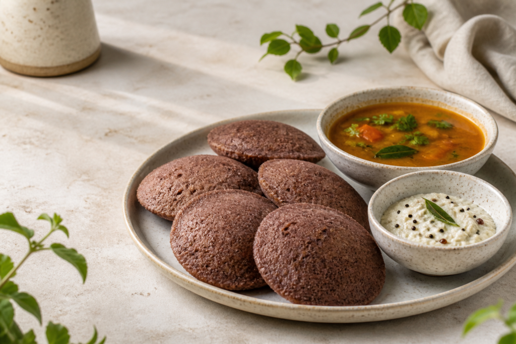 Ragi Dosa with Tomato Chutney